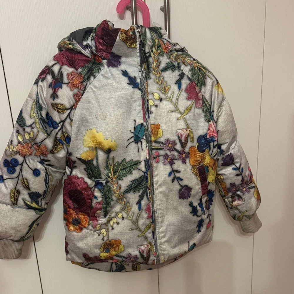 Molo Multicolor Floral Puffer Jacket with Fur Hood - Picture 6 of 12